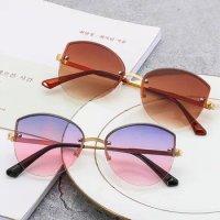 new fashion Half frame cat eye metal sunglasses women men 2023 High quality trending product retro cut edge driving shades uv400