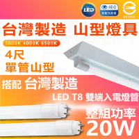 【台灣CNS認證 台灣製造】3入 LED山型燈具 單管 4尺 LED 燈管 雙端入電(白光/中性光/黃光)