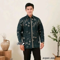 Kemeja Pria Batik Anjani Atasan Batik Pria Lengan Panjang hijau botol XL