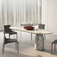 Italian Light Luxury Natural Marble Acrylic Dining Tables and Chairs Set Modern Minimalist Dining Table Home