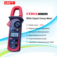 UNI-T UT204A Digital Clamp Meter True RMS Auto Range AC DC Measurement With Temperature test 600V Voltage Continuity Buzzer
