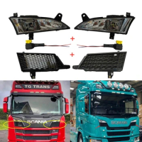 1Pair Fog lights For Scania G series P series Truck 24V LED Light 2659167 2659166 and Cover Panel 2307654 2307660 + 2Pcs plug