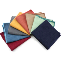 Colorful Solid Handkerchiefs Men's Candy Color Vintage Soft Downy Suede Hankie 100%Cotton Black Pocket Square Dinner Accessories