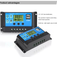 12V/24V Solar Charge Controller 60A 50A 30A 20A 10A 12/24V Solar Panel Regulator LCD Display Dual US