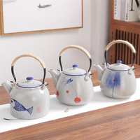 茶壶 日式陶瓷茶壺大容量家用提梁壺飯店涼水壺復古粗陶泡茶壺茶杯