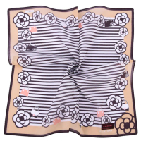 【CLATHAS】山茶花購物包條紋純綿帕巾(卡其色)