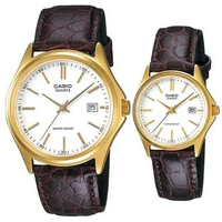 JAM COUPLE CASIO ANALOG ORIGINAL KULIT BROWN GOLD DIAL WHITE MTP-1183Q-7A LTP-1183Q-7ADF MTP 1183Q 7
