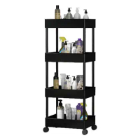 Laundry Room Space Saver Versatile 4-tier Rolling Storage Shelf Space-saving Cart with 360-degree Wheels for Kitchen Bathroom