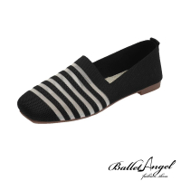 【BalletAngel】樂福鞋 日系輕著感飛織平底鞋(條紋黑)