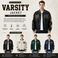 Jaket Varsity Premium Unisex 33 – Jaket Bomber Casual Sporty Tebal Hangat Windproof | Hitam Cream Hi