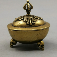 銅雕藏傳金剛杵骷髏三足嘎巴拉碗小擺件仿古佛法法器小銅器銅供碗