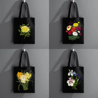 Flower Print Eco Canva Shopping Tote Bag Canvas Cloth Female Shopper Shoulder Handbag Student Book Lunch Bag For Laptop Storage