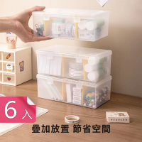 【Dagebeno荷生活】可疊加帶分隔板桌面收納盒 掀蓋式透明雜物整理盒醫藥箱文具盒(6入)