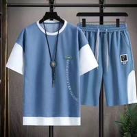 休閒短袖套裝男|大碼45-95公斤男裝套裝|夏季五分褲套裝|休閒短褲兩件套|帥氣搭配中袖套裝|五分褲運動套裝|短袖兩件套