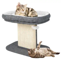 Costway Modern Cat Tree Tower Cat Activity Tower w/ Large Plush Perch Grey