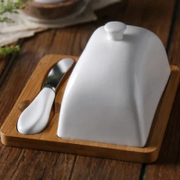 JIALICMJ Ceramic Butter Plate Cheese Box Creative Butter Plate with Butter Knife Set with Cover Cake Dessert