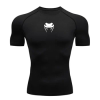 Men O-Neck Compression Shirt MMA Long or Short Sleeve T-shirt Men's Fitness Bodybuilding Clothes Rashguard Sports Top Tees