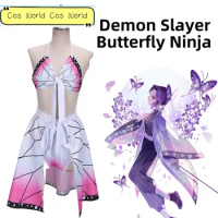 Demon Slayer Cosplay Swimsuit Kimetsu No Yaiba Kochou Shinobu V Neck Bathing Bikini Swimsuit Sexy Anime Butterfly Style Swimwear