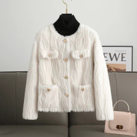 2023 Winter Particle Sheep Fleece and Fur Integrated Coat for Women's Lamb Wool Scissor Short Round Neck Fur Coat