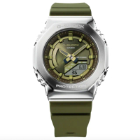 【CASIO 卡西歐】G-SHOCK 時尚經典八角型 金屬錶殼雙顯錶-銀綠(GM-S2100-3A)