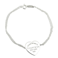 【Tiffany&Co. 蒂芙尼】925純銀-RTT 刻字愛心吊牌雙鍊女用手鍊
