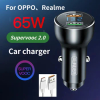 For OPPO Realme 65W SUPERVOOC 2.0 Fast Car Charger Digital Display Type-C Cable for OPPO Find X3 X2 Reno 5G Ace 2 X20 Realme X50