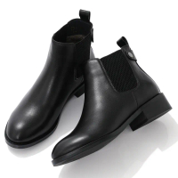 【DIANA】3.5cm嚴選牛皮百搭金屬鉚釘釦彈性帶切爾西靴-率性時尚(黑)
