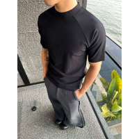 Baju-T Sukan, Cleanfit, Garis Leher Kecil, Bahan Sutera Ais, Untuk Lelaki, Pakaian Musim Panas, Reka