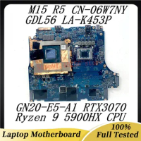For DELL G15 5515 CN-06W7NY 06W7NY 6W7NY Laptop Motherboard LA-K453P With Ryzen 9 5900HX CPU GN20-E5-A1 RTX3070 100% Tested Good