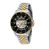 【MASERATI 瑪莎拉蒂】Sfida 無畏迎戰系列機械手錶 極綻黑 金色x銀色不鏽鋼鍊帶 44MM R8823140010
