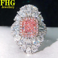 18K Au750 White Gold CVD HPHT Pink 1Ct Diamond and moissanite 3Ct Ring Wedding Party Engagement Anniversary Fashion Elegant