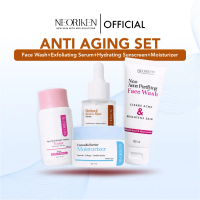 NEORIKEN Set Anti Aging - Face Wash, Exfoliating Serum, Hydrating Sunscreen & Moisturizer untuk Pera