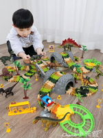 小火車玩具電動小火車套裝軌道汽車玩具賽車停車場兒童塑膠恐龍益