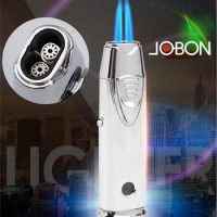 Jobon Windproof Lighter Inflatable Gas Creative Personality Blue Flame Point Moxibustion Straight into The Cigar Lighter Men's G