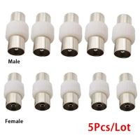 5Pcs TV Male To Male Plug/Female To Female Jack RF Coaxial Adapter TV Plug Jack Coaxial Cable Antenna Converter Connector White