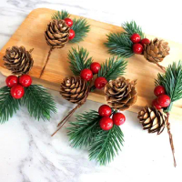 10pcs Red Christmas Berry Christmas Pine Cone Pine Cone Artificial Floral Decor Christmas Ornament DIY Home Gift Wrap Pinecone