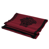 VERSACE 經典女王頭LOGO羊毛針織圍巾(暗紅)