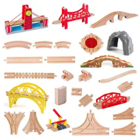 Wooden Race Track Toy Railway Accessories Multi Bulk Straight Bridge Train Set Slot Toys Expansion Education Activities for Kids