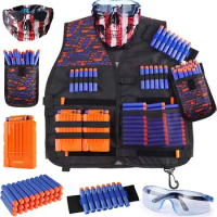 Kids Tactical Vest Kit Nerf Gun N-Strike With Refill Foam Darts Reload Clip Mask Wrist Band Protective Glasses Outdoor Play Toys