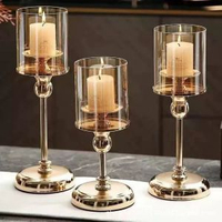 歐式輕奢玻璃蠟燭臺擺件西餐桌樣板間家用浪漫燭光晚餐婚禮裝飾