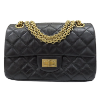【二手名牌BRAND OFF】CHANEL 香奈兒 黑色 小牛皮 2.55 Mini 鍊帶 肩背包 金扣