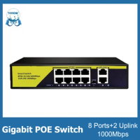 TEROW Gigabit POE Switch 10 Ports 1000Mbps Ethernet Fast Switch 8 Port with 2 Uplink Port For IP Camera/Wireless AP/Wifi Router