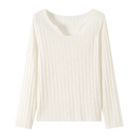 Baju Atasan Linen Beropol, H181, Leher V, Penutup Pelindung Matahari, Baju-T Lengan Panjang Wanita M