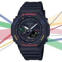 【CASIO】 G-SHOCK 農家橡樹 多彩繽紛 太陽能智慧藍芽雙顯錶 黑 GA-B2100FC-1A