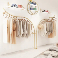 High end clothing store display rack stainless steel wire drawing titanium wing hanging rod support special-shaped rack