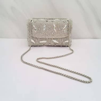 FARNELL - Model Terbaru! Tas Pesta Farnell Clutch Kondangan Full Permata Tali Rantai E1901 Silver
