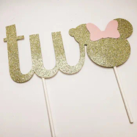 Pink and Gold mouse Two Cake Topper // Gold and Pink Birthday Cake Topper Custom numbers