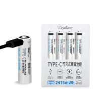 【Wephone】3號AA USB鋰離子充電電池 Type-C充電孔 2475mWh-一卡4入裝(附電池盒)