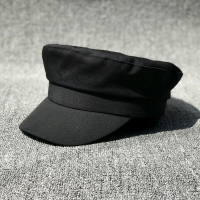 純色夏天黑色帆布薄平頂帽軍帽女有型海軍帽子休閑時尚鴨舌帽大號1入