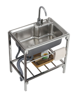 不鏽鋼水槽 洗手槽 簡易水池家用廚房不鏽鋼水槽帶支架單槽洗手池雙槽洗菜盆洗碗池子『wl7213』